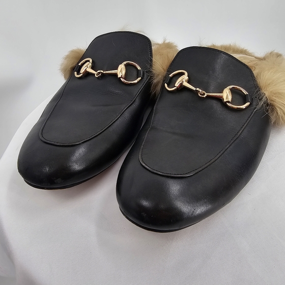 Gucci 2015 Re-Edition Princeton Leather Wool Lined Mule Slipper Black Size 38 - Picture 2 of 11